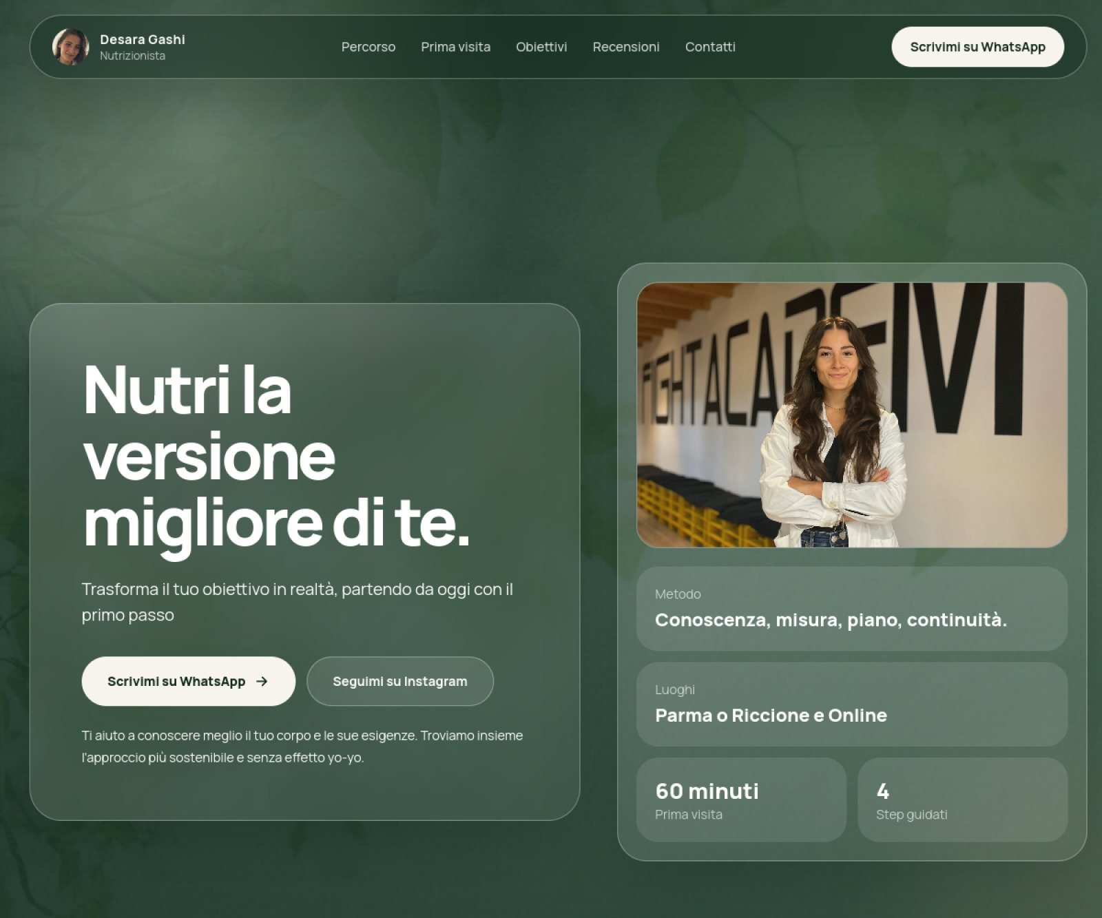 Home page del sito di Desara Gashi, nutrizionista