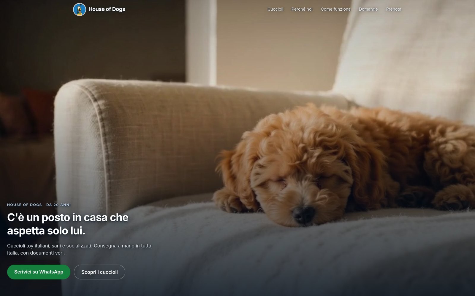 Home page del sito The House of Dog